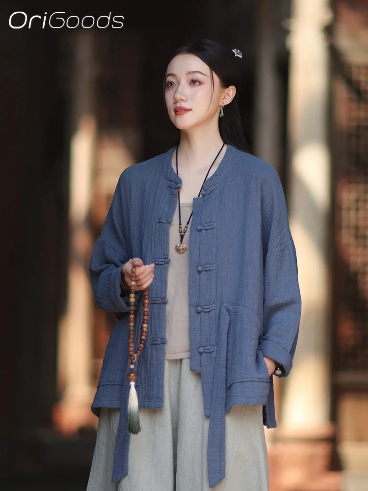 

OriGoods Хлопок 100% лягушка на пуговицах Блузка Китайская традиционная одежда Рубашка Винтаж Тай Ци Дзен Стиль Kong fu Рубашка Одежда C141