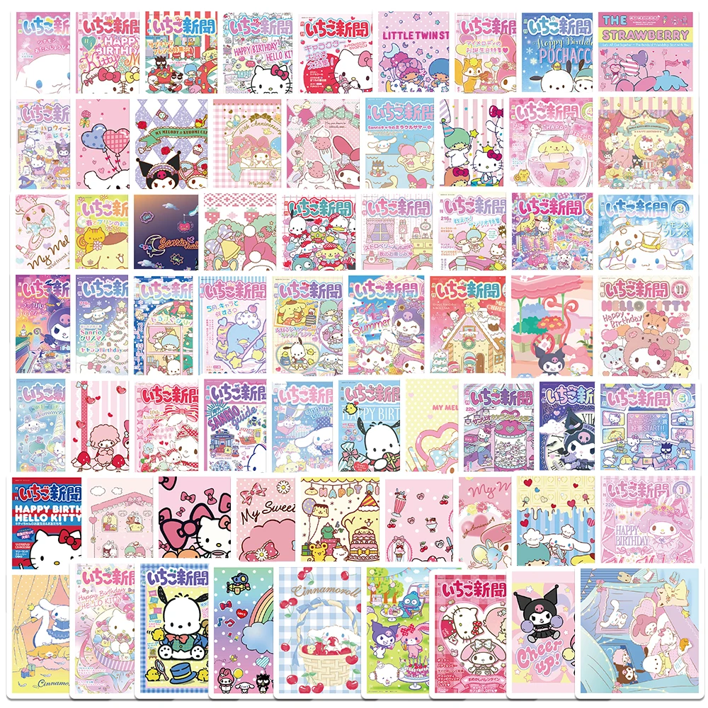 65/127pcs Sanrio Magazine Cover Mini Poster Stickers Hello Kitty Cinnamoroll Kuromi Melody DIY Fridge Phone Scrapbook Girl Decal