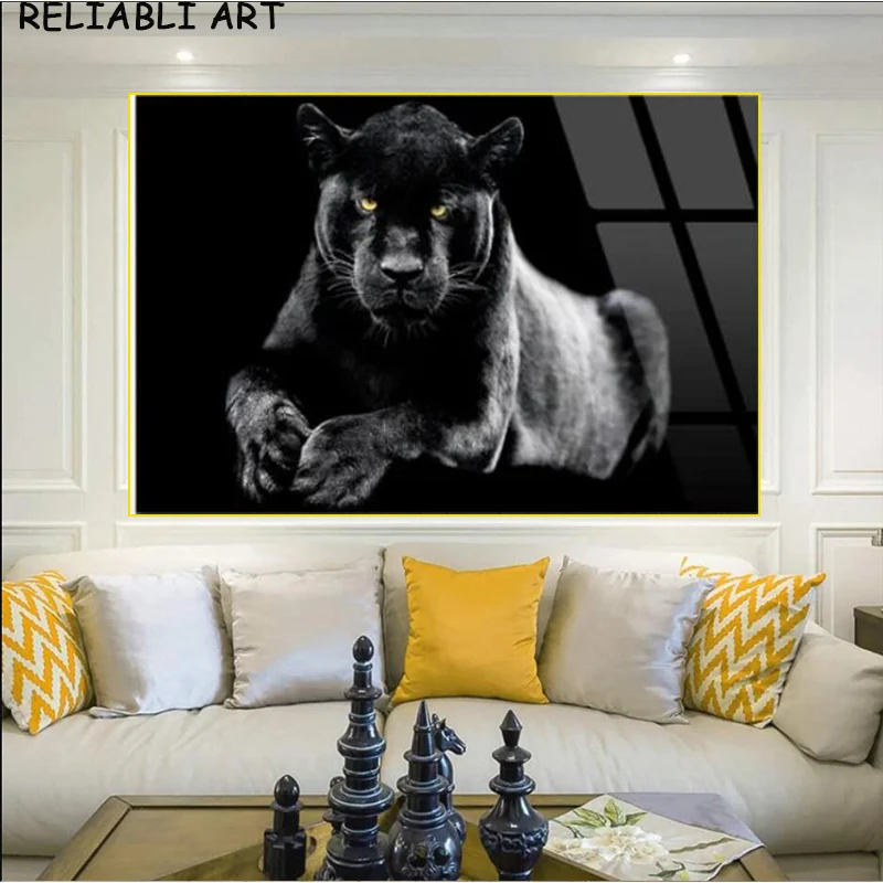 Moden Animal Cool Domineering Black Panther Wall Art Canvas Painting Poster and Prints for Living Room Home Decor No Frame