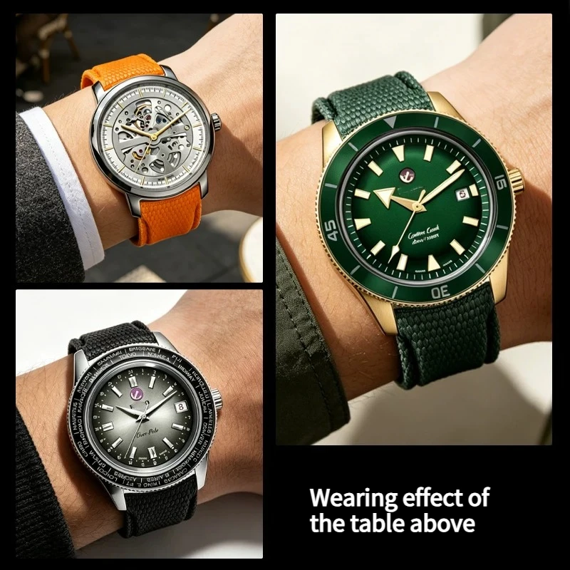 Arc-shaped curved fluororubber watch strap quick-release for original RADO CAPTAIN COOK Green bronze 21mm HYPERCHROME watchband