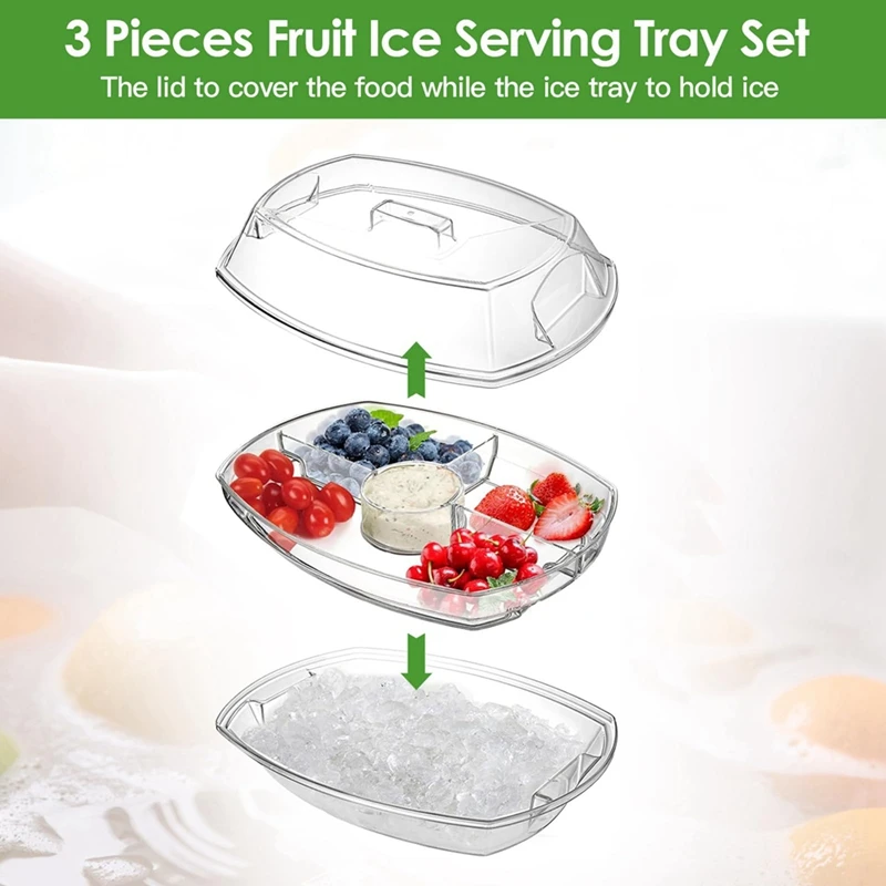 Fruit Ice Serving Tray Chilled Veggie Tray With Lid Clear Ice Serving Bowl Appetizer Platter For Cold Cuts Seafood