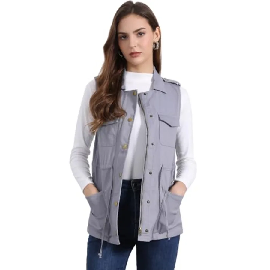 

Allegra K Women's Zip Up Sleeveless Jacket Utility Arak Outwear Cargo Vest