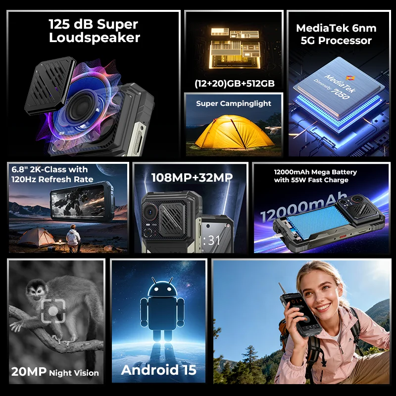 HOTWAV Hyper 8 هاتف متين للغاية لاسلكي Hi Hoti AI Toolset 125dB الهاتف المحمول 5G 12000mAh 55W 12GB 512GB 108MP الهاتف المحمول #3