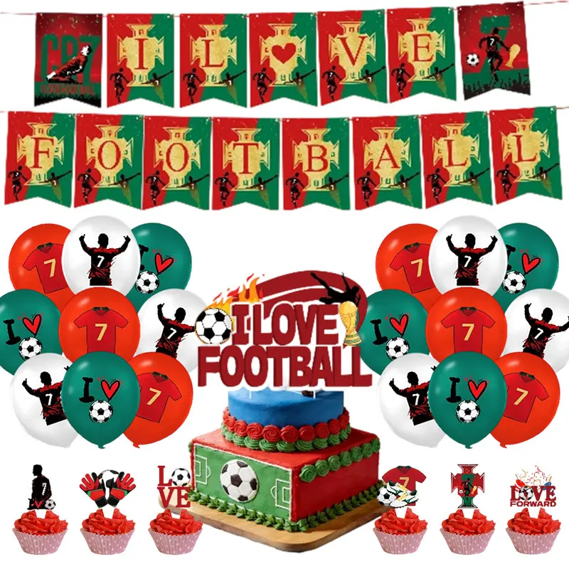 Neue Fußball-Geburtstagsparty-Artikel CR7 Fußball-Thema für Geburtstagsdekoration, Geschirr, Teller, Servietten, Becher, Geburtstags-Fußballballons – Detail 21