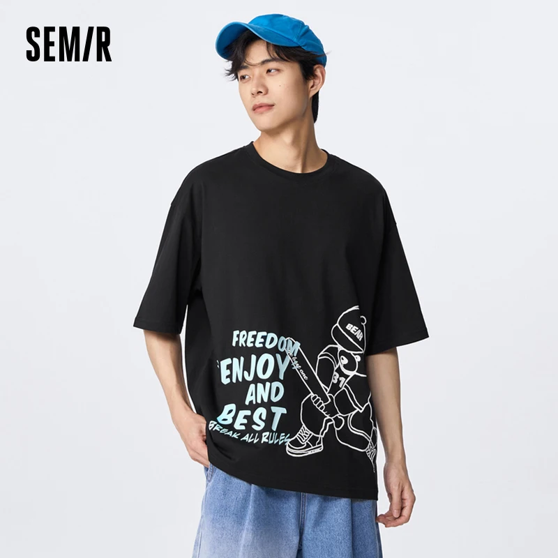 Semir Short Sleeve T Shirt For Men 2023 Summer New Loose Moisture Wicking Letter Printing Comfortable Tops