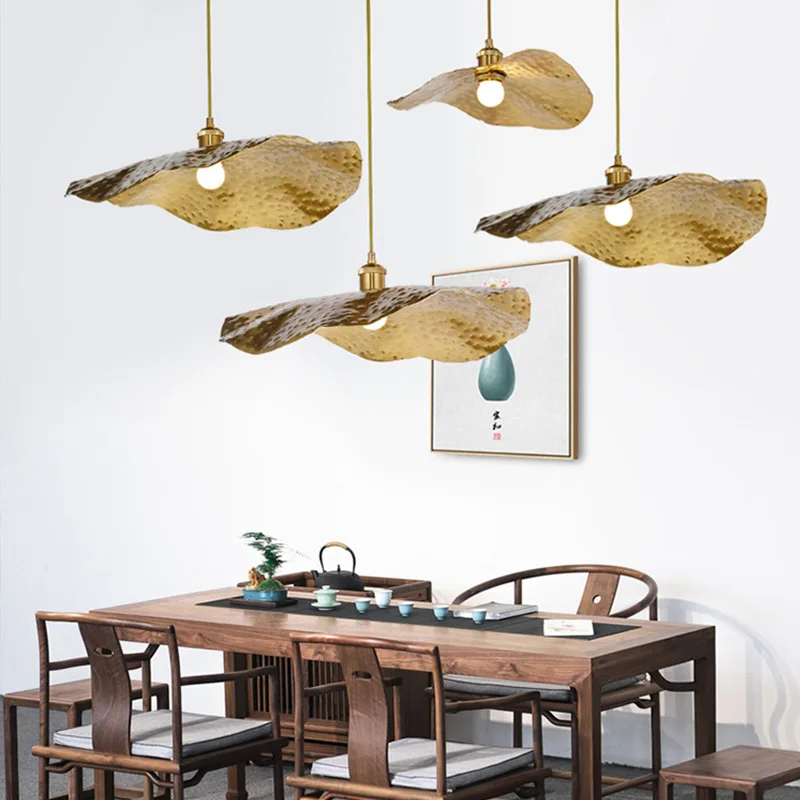 

Creative new Chinese lotus leaf chandelier zen wrought iron hot pot restaurant tea table retro