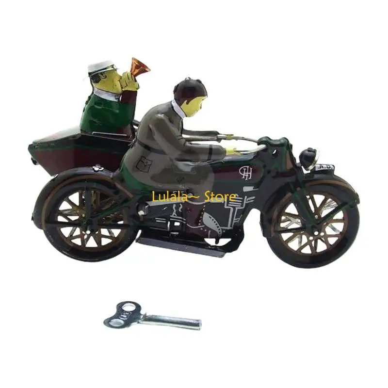 Y4QA Dekoracyjne mężczyźni na trójkołowym blaszanej zabawce przywołującej nostalgiczne wspomnienia Rekwizyty fotograficzne