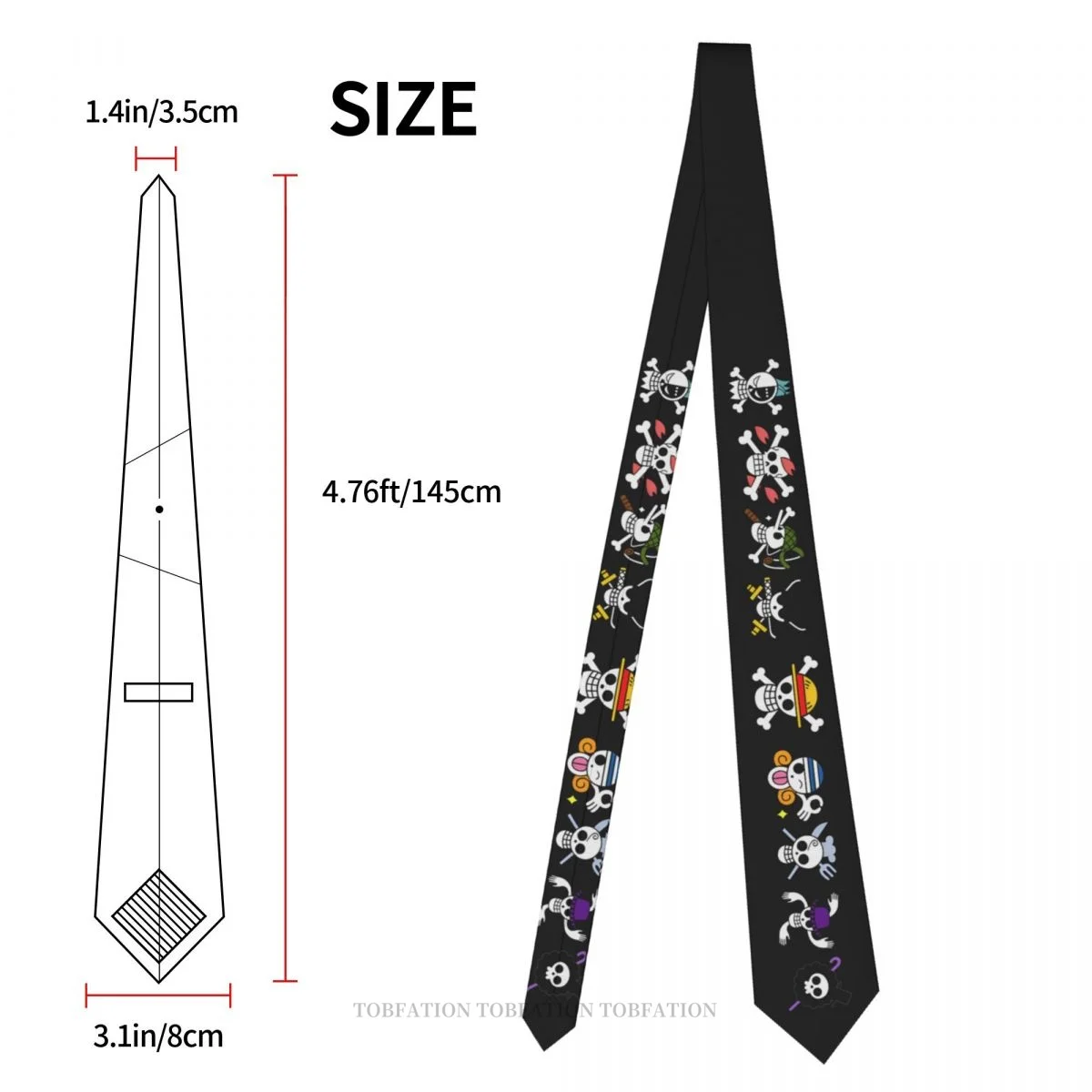 Logotipo de calavera de una pieza para hombre, corbata clásica estampada de poliéster de 8cm de ancho, accesorio para fiesta de Cosplay