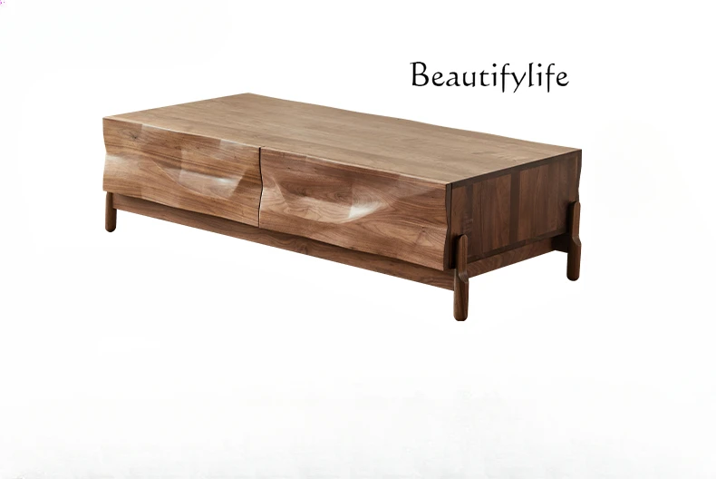 

North America Black Walnut Wooden Tea Table Living Room Solid Wood Low Nordic Tea Table Simple Log Coffee Table