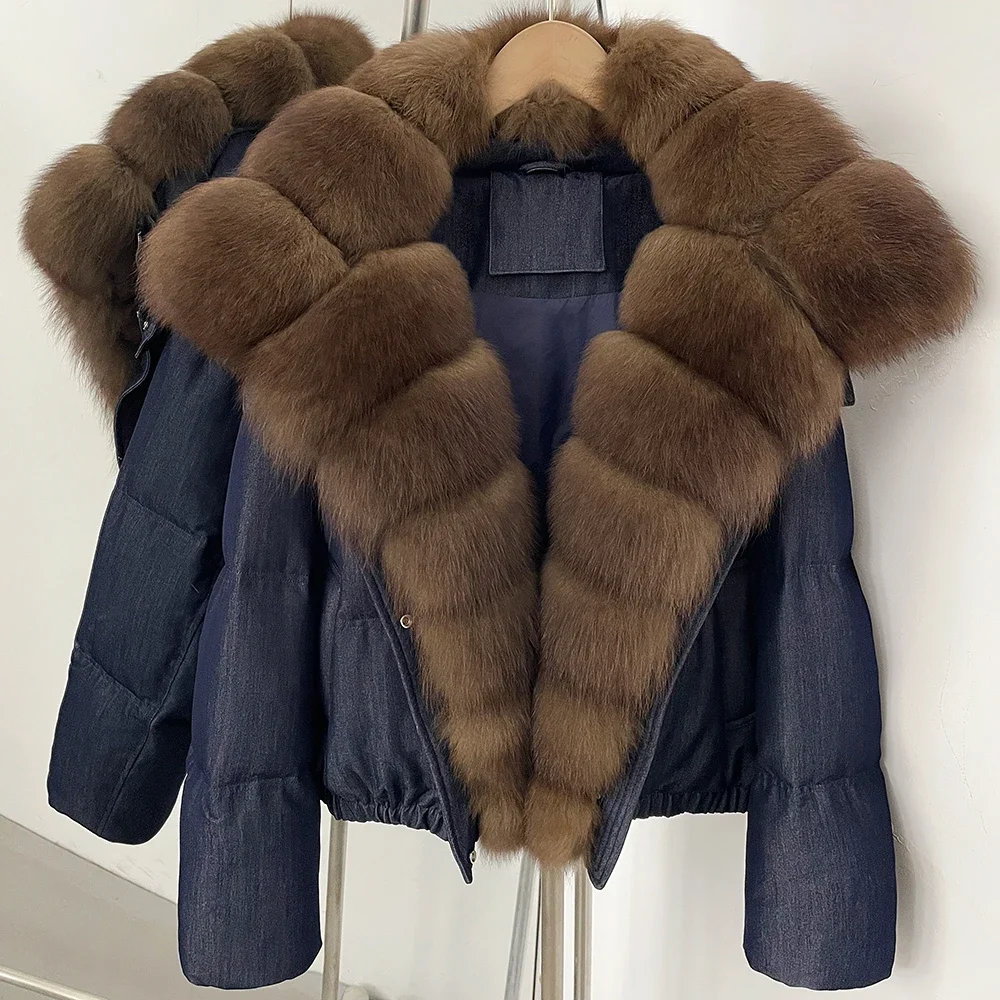 Down Coat with Real Fox Fur Collar for Women Autumn Winter Warm Duck Down Coat Windproof Insulated Puffer Jacket Casual Wear