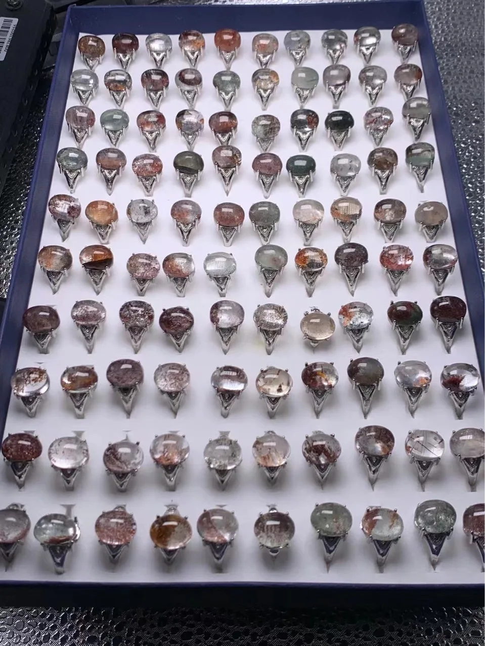 Natural Ghost Quartz Rings Semi-Precious Gemstone Jewelry Mixed Shape Finger Rings 8-14mm Wholesale 10 Pcs per Lot