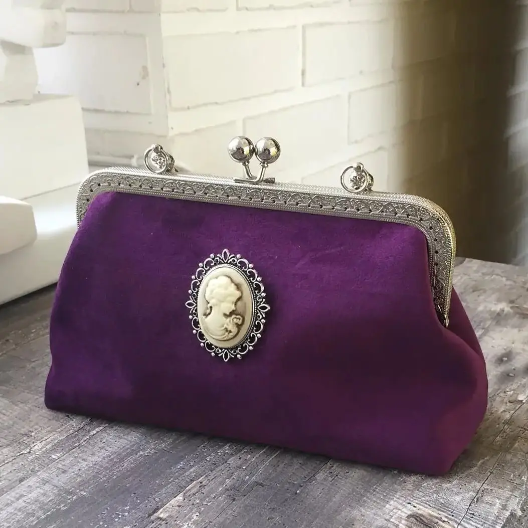 

Утерянные винтажные сумки из бархатной ткани с камуфляжной брошью, античная бронзовая фурнитура, металлическая торговля 24x13x7 см