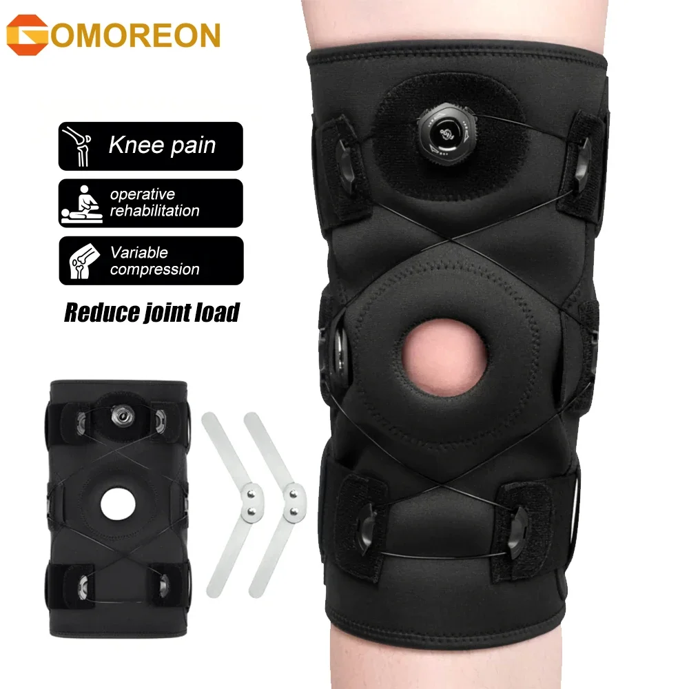 1Pcs Hinged Knee Brace for Meniscus Tear, Adjustable Support for Knee Pain with Hinges & Built-in Side Stabilizers for Running