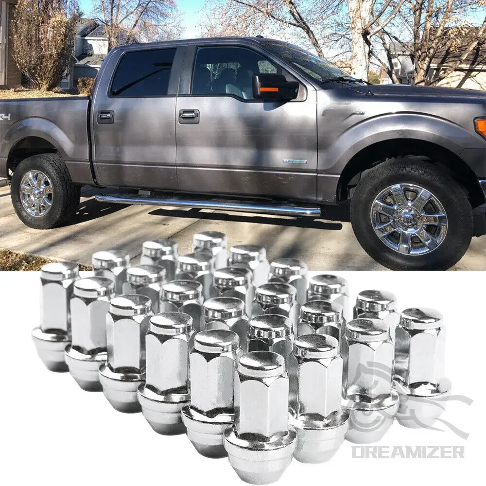 24 PCS M14x2.0 Lug Nuts Replacement For Silverado/Ford GMC Aftermarket Wheel Closed End Bulge Acorn Lug Nuts Chrome Black