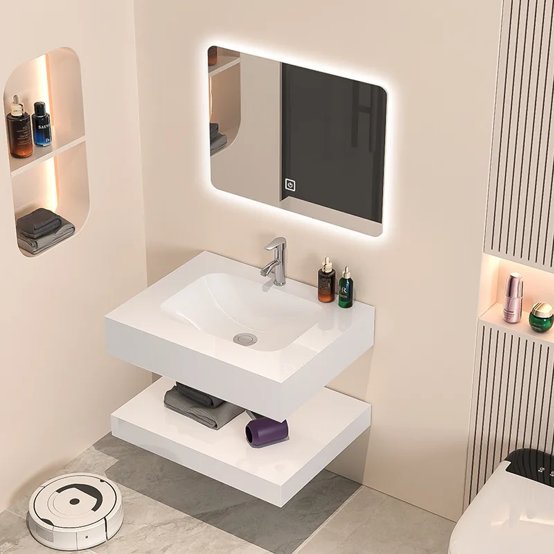 Rock slab double-layer seamless wash basin Hotel hotel washbasin Bright seamless rock slab basin Business under-counter basin