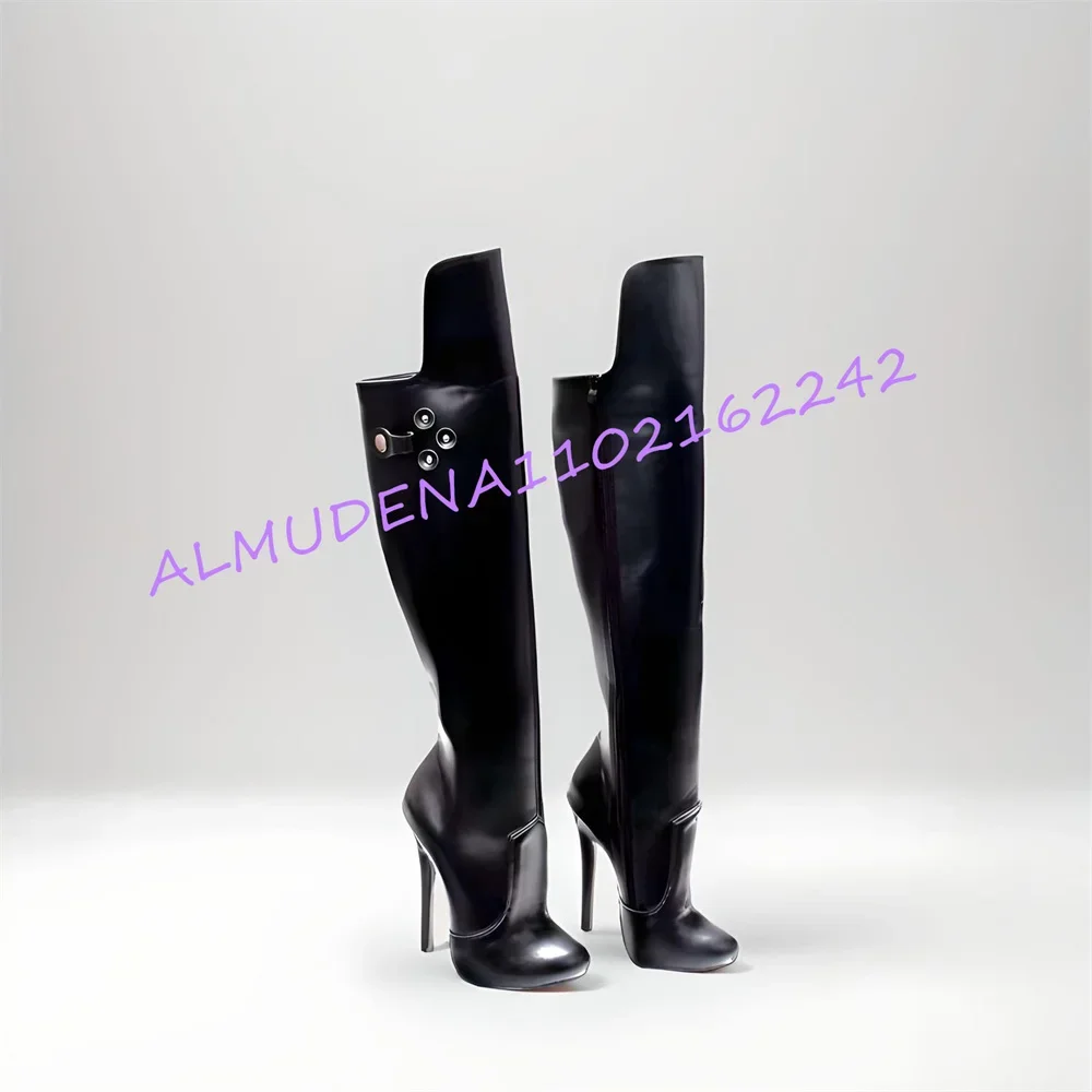 Women'S Knee High Stiletto Heel Boots Black Patent Leather Side Zipper Pointed Toe Long Boots Party Club Evening Dress Shoes 46