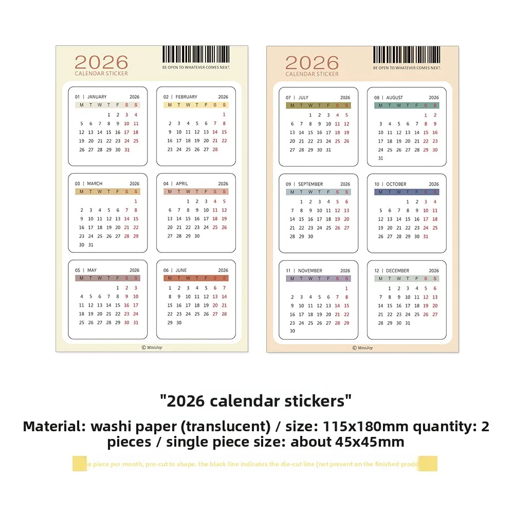 Fromthenon 2026 Calendar Stickers Schedule Label Stickers Monthly Calendar Cards Minimalist INS Style Schedule Memo Paper