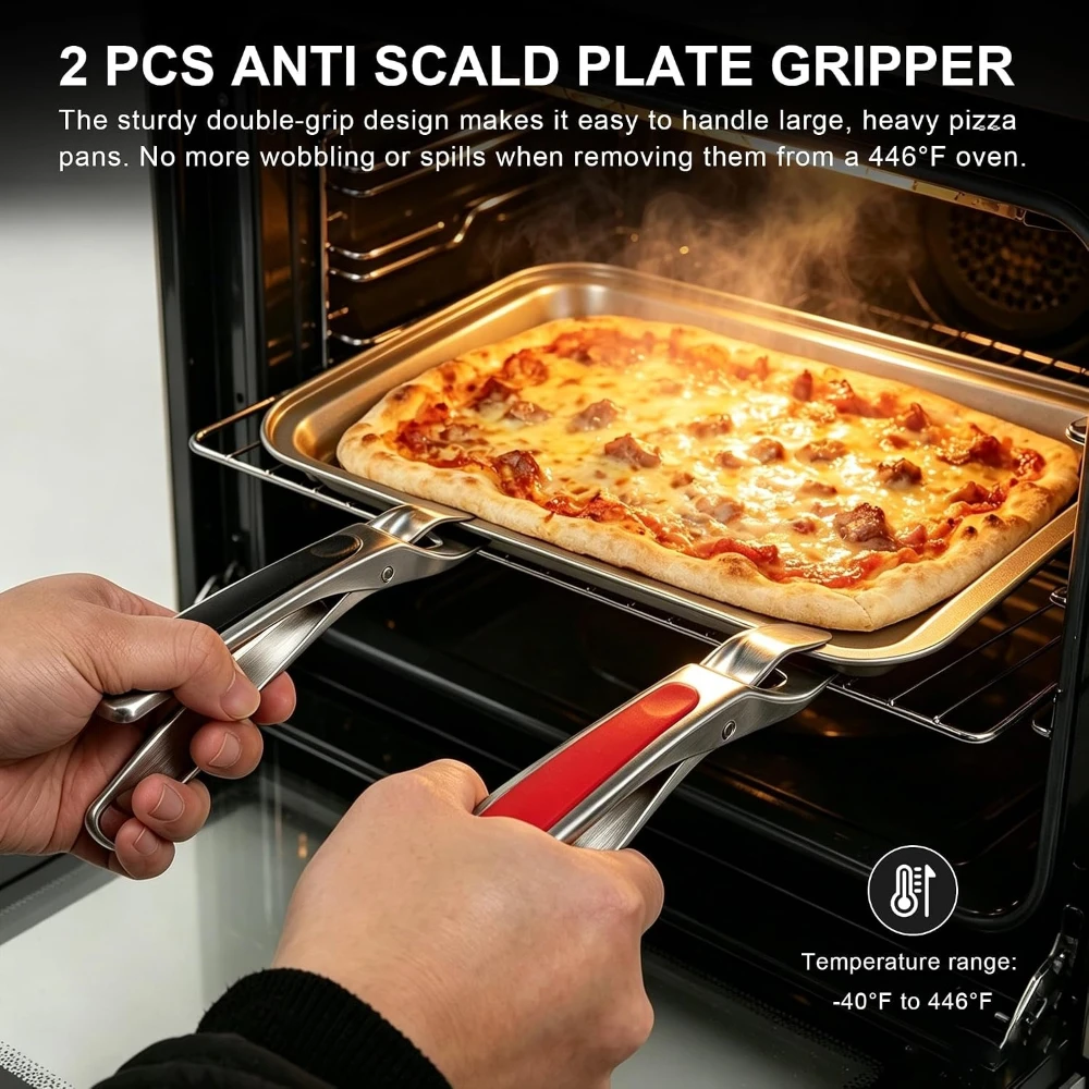 2PCS Hot Plate Gripper - Stainless Steel Air Fryer Pans Gripper Kitchen Lifters Tongs for for Kitchen Oven Microwave Toaster
