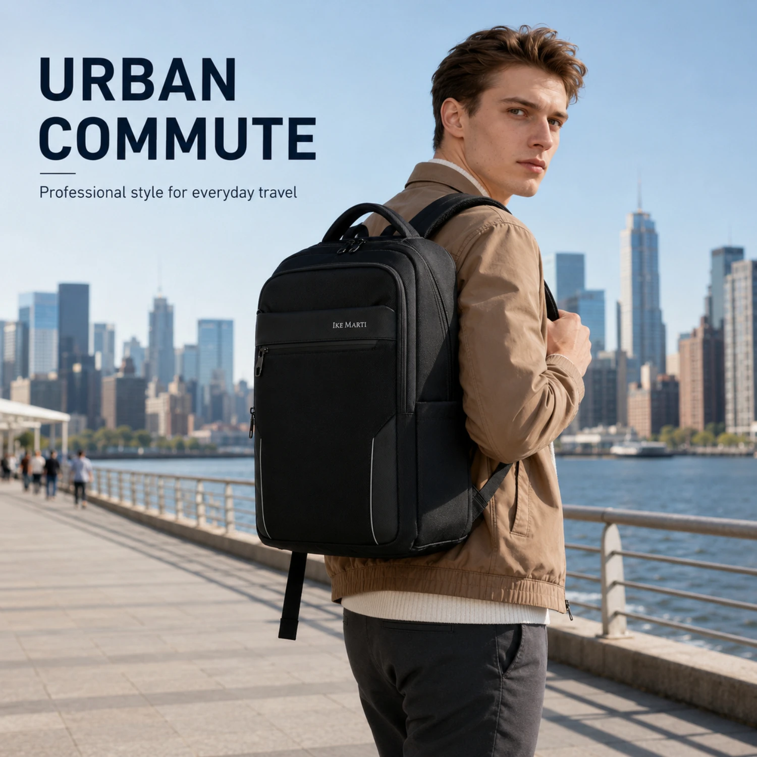 Fashion Business Men'S Backpack Durable Nylon Fabric, Ergonomic Commute Large Capacity Backpack, with Laptop Compartment