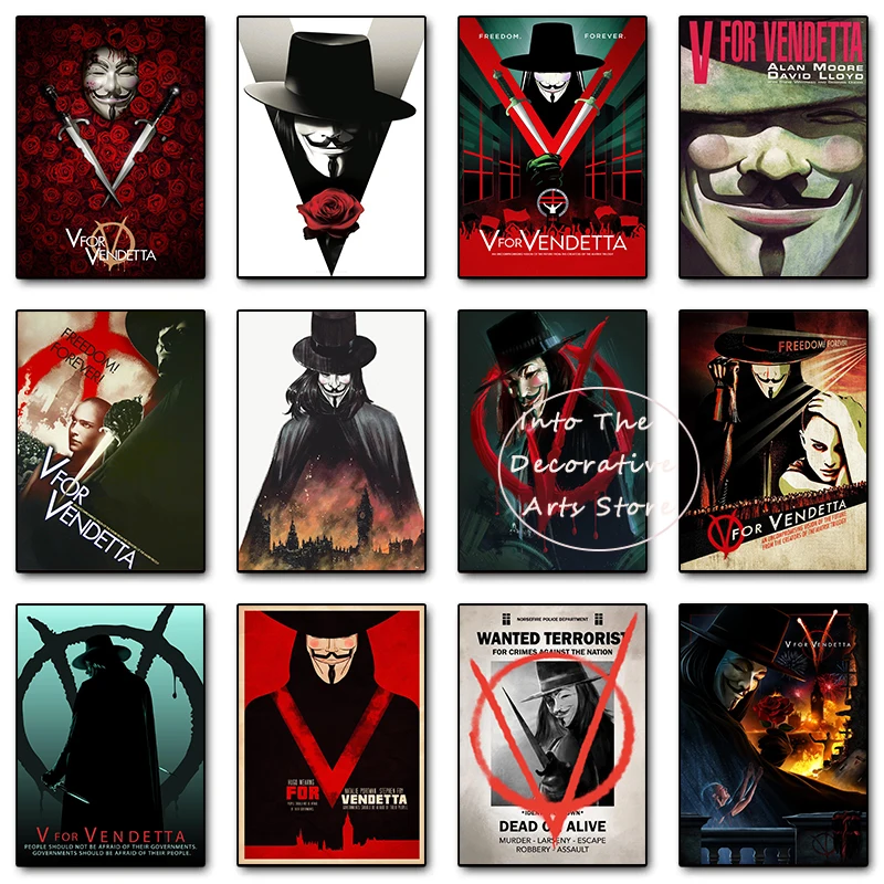 Classic Sci-fi action Hackers Movie V for Vendetta Retro Poster Canvas Paint Wall Art Pictures Living Room Home Dorm Decor Gift