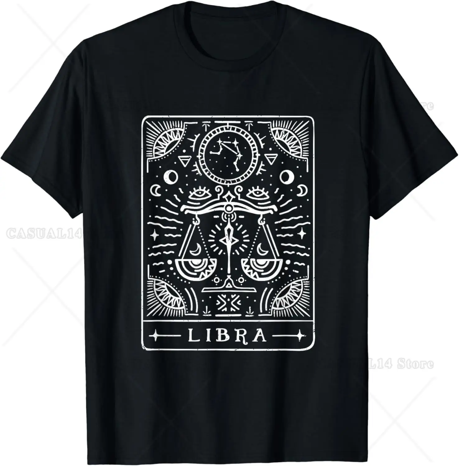 Libra Tarot Art Libra Zodiac Sign Libra Birthday Month T-Shirt Cotton Short Sleeve Men Clothing Easy To Wear and Match