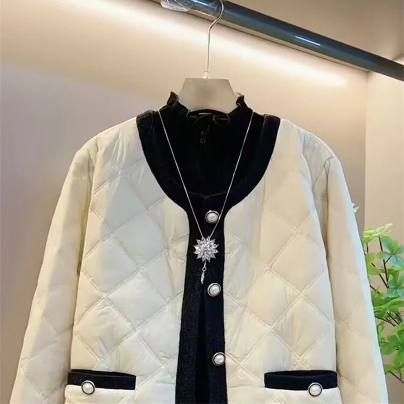 2025 الخريف الشتاء ملابس خارجية جديدة حجم كبير مزاجه واحدة الصدر موضة الربط معطف القطن عطرة صغيرة سترة #5