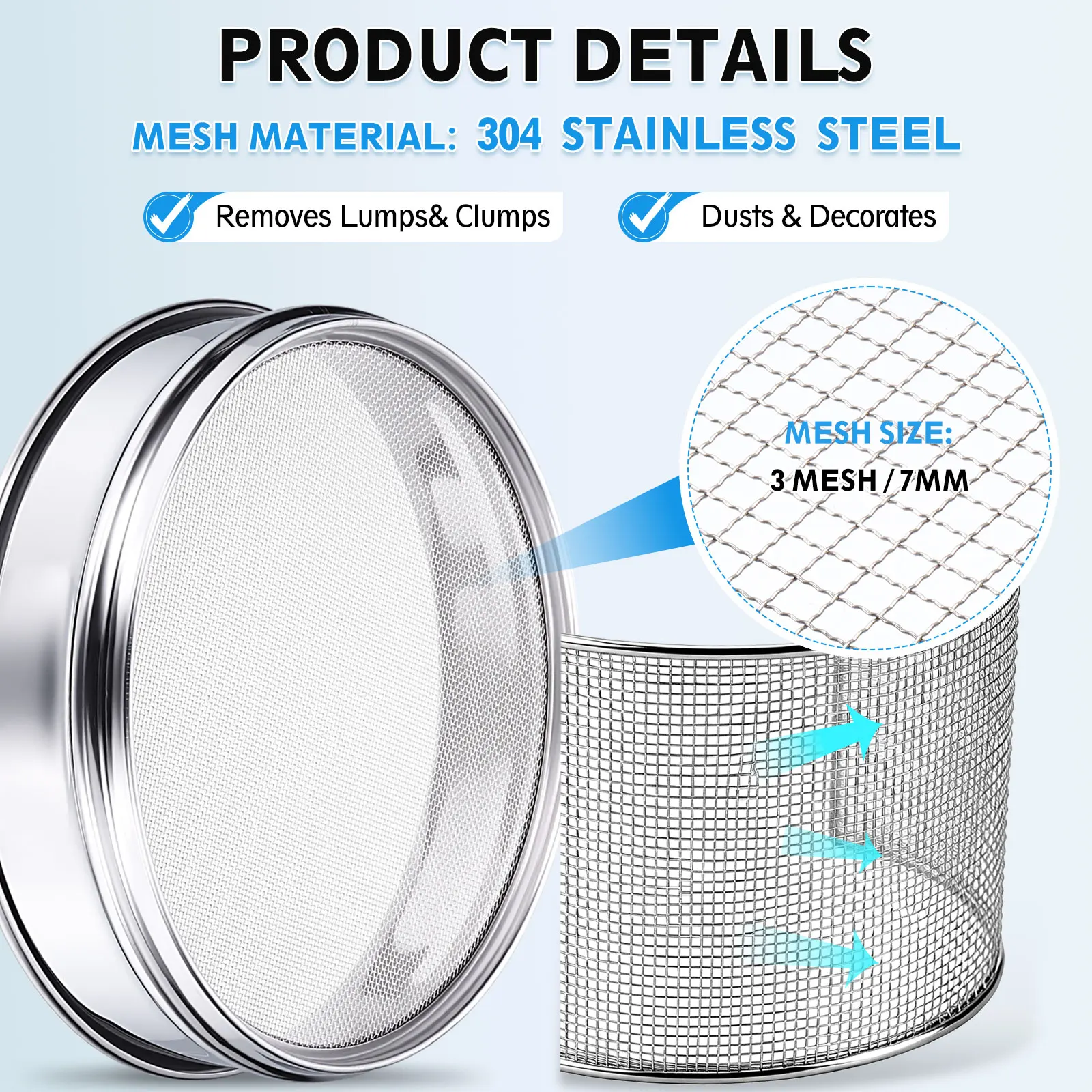 3-220 Mesh Lab Sieve 20cm Diameter Sifting Screen 304 Stainless Steel Wire Cloth Fine Mesh Sieve for Industrial Laboratory Home