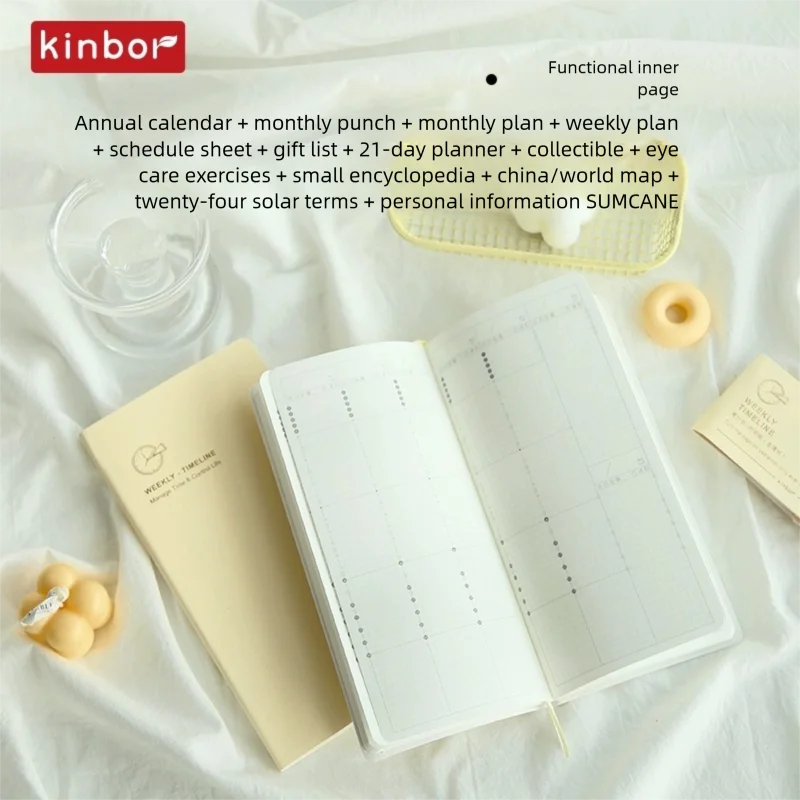 دفتر ملاحظات ناعم للجيب من Kinbor Weeks Plan، مخطط يومي أسبوعي، صفحتين في أسبوع، تسجيل الحياة، منظم وقت المجلات