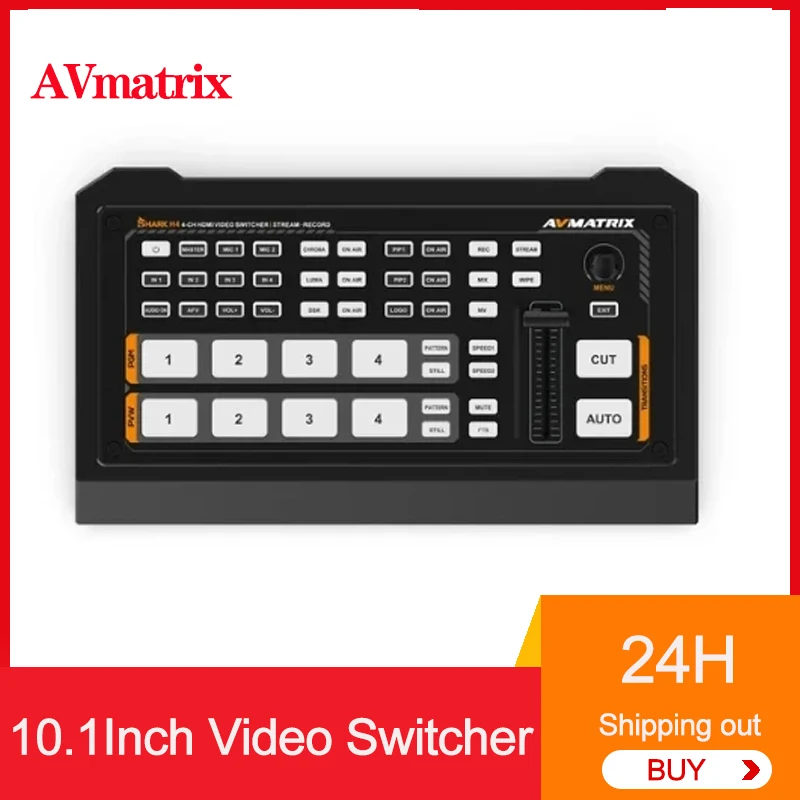 AVmatrix Shark H4 Shark S4 series 10.1 Inch Video Switcher for Live Streaming Record All in one 4 Channel SDI/HDMI-compatible