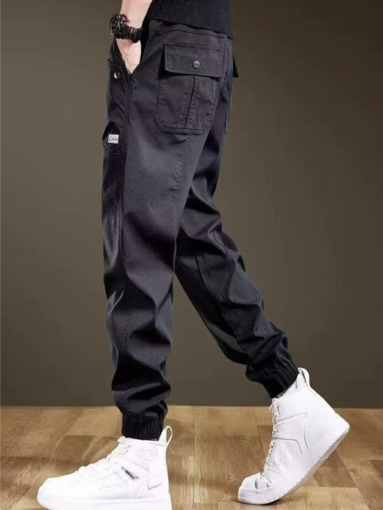 

Men's Cargo Pants Summer Casual Loose Fit Multi Pocket Plus Size Durable Trousers Elastic Ankle Streetwear