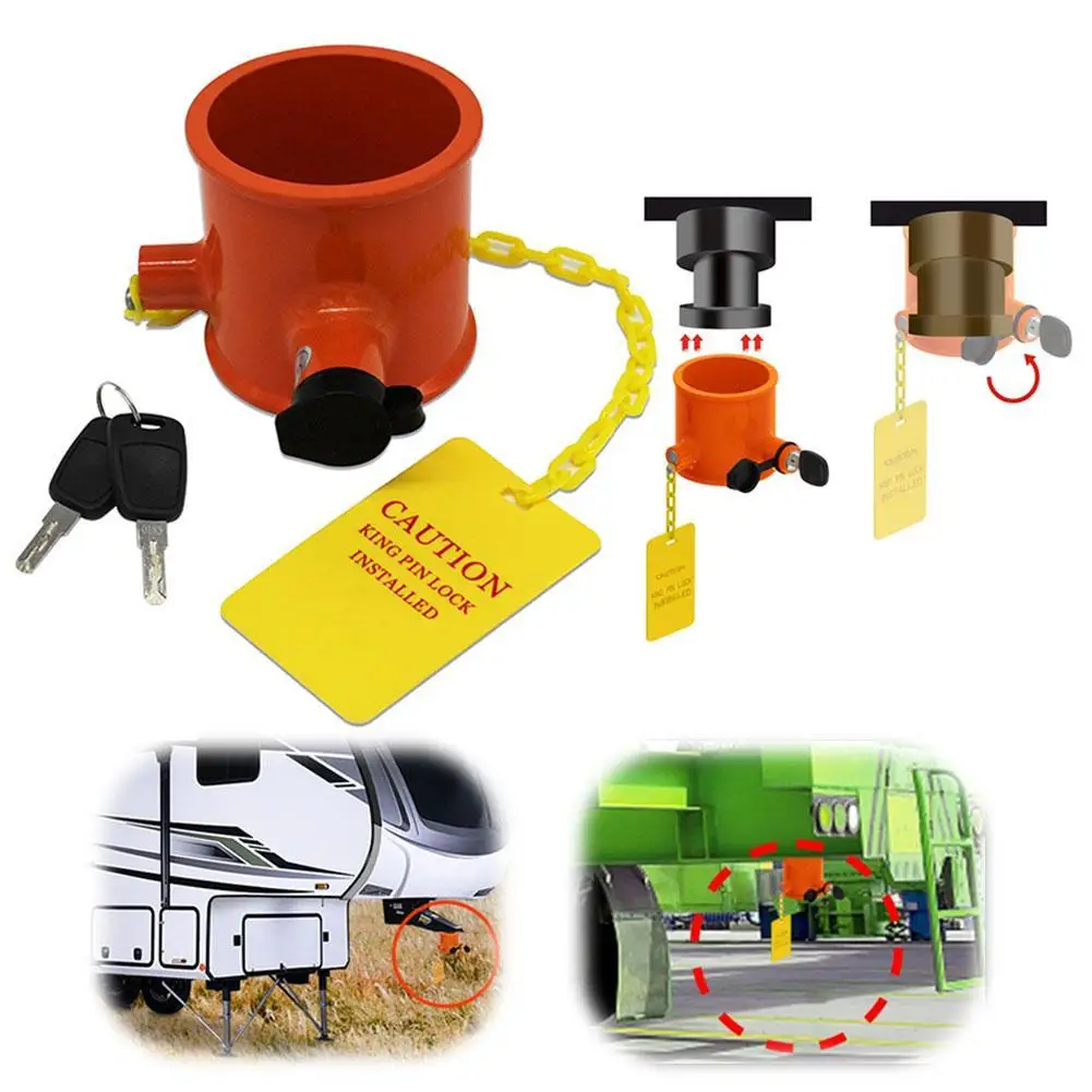 

Security Lock Orange 5th Wheel Lock With 2 Keys Versatile King Pin Lock Fifth Wheel Hitch Lock Truck Protection