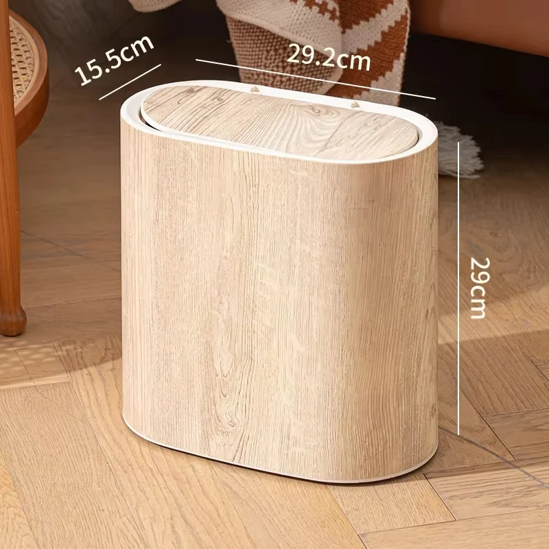 Wood Grain Trash Can Slim Lid Large Capacity Bin For Bathroom Narrow Spaces Living Room Rustic Decor Gift For Small Homes