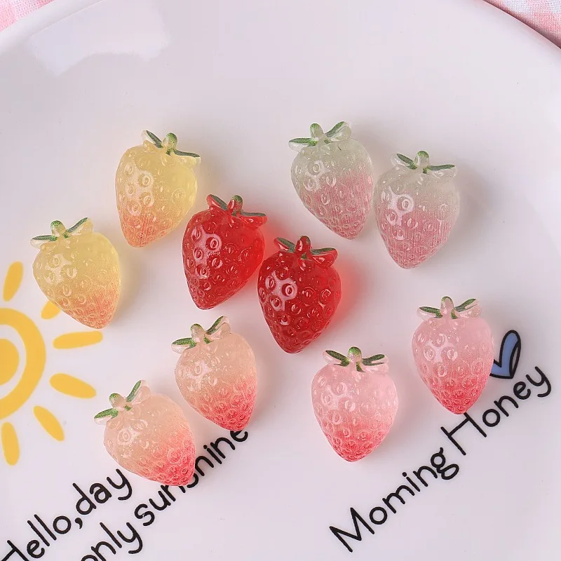 5pcs Mini Strawberry Jelly Strawberry Model Resin Gradient DIY Cute Hair DIY Craft Charm Desktop Decoration Home Decor