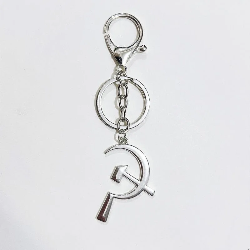 farmer keychain Hammer And Sickle Pendant Key Chain for Women Men Worker Farmer Keyring Jewelry Soviet Union Flag Keychain