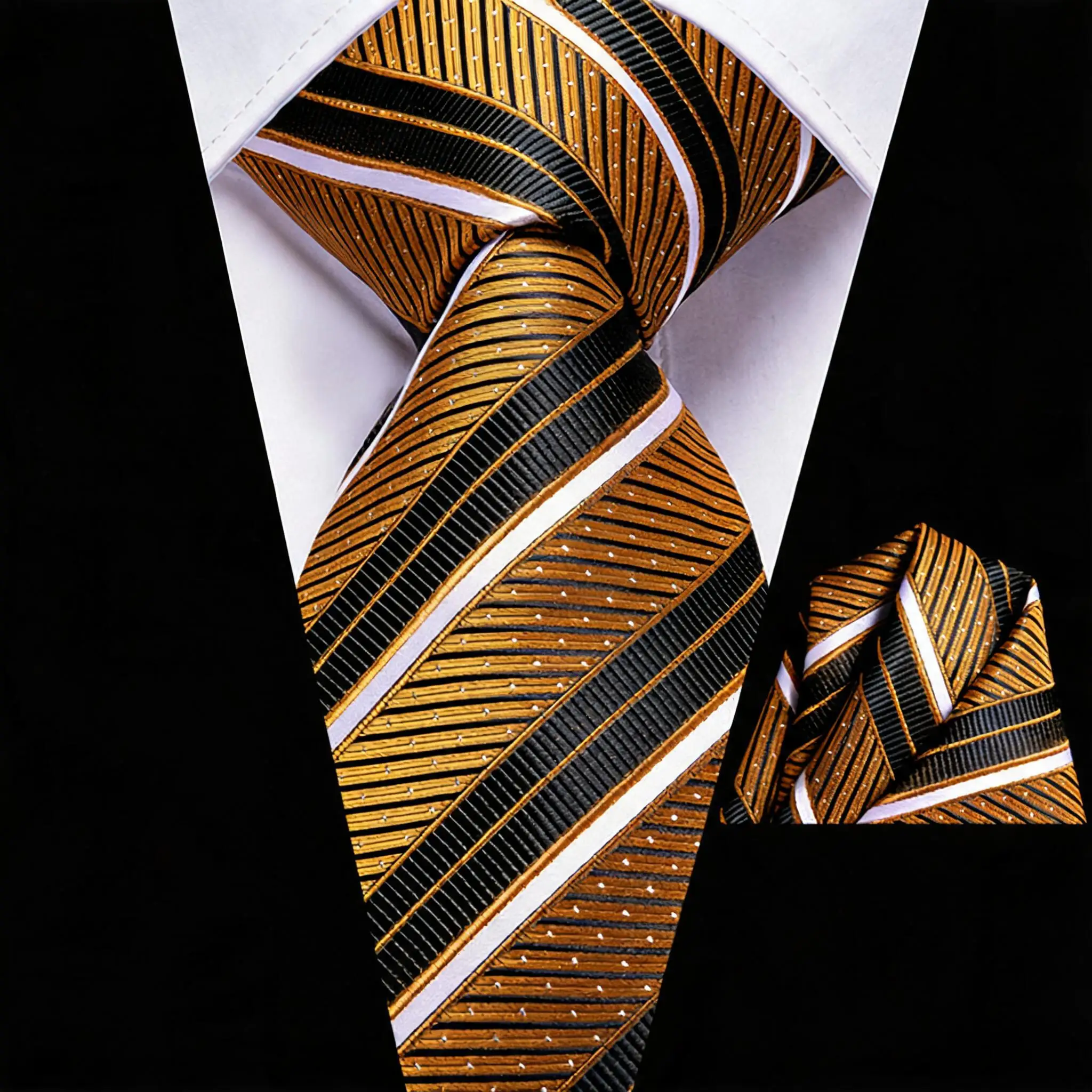 Men Striped Tie & Pocket Square 2Pcs Set Red/Blue/Green/Purple Formal Neck Handkerchief for Business Wedding Suit Outfits