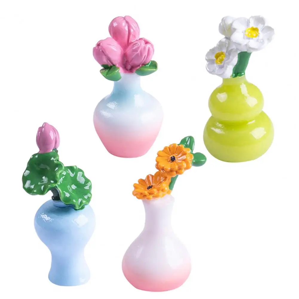 Natural Feeling Decor Instant Relaxation Decor Mini Vase Ornament Set for Stress Relief Desktop Decor Resin Bouquet Mini Garden