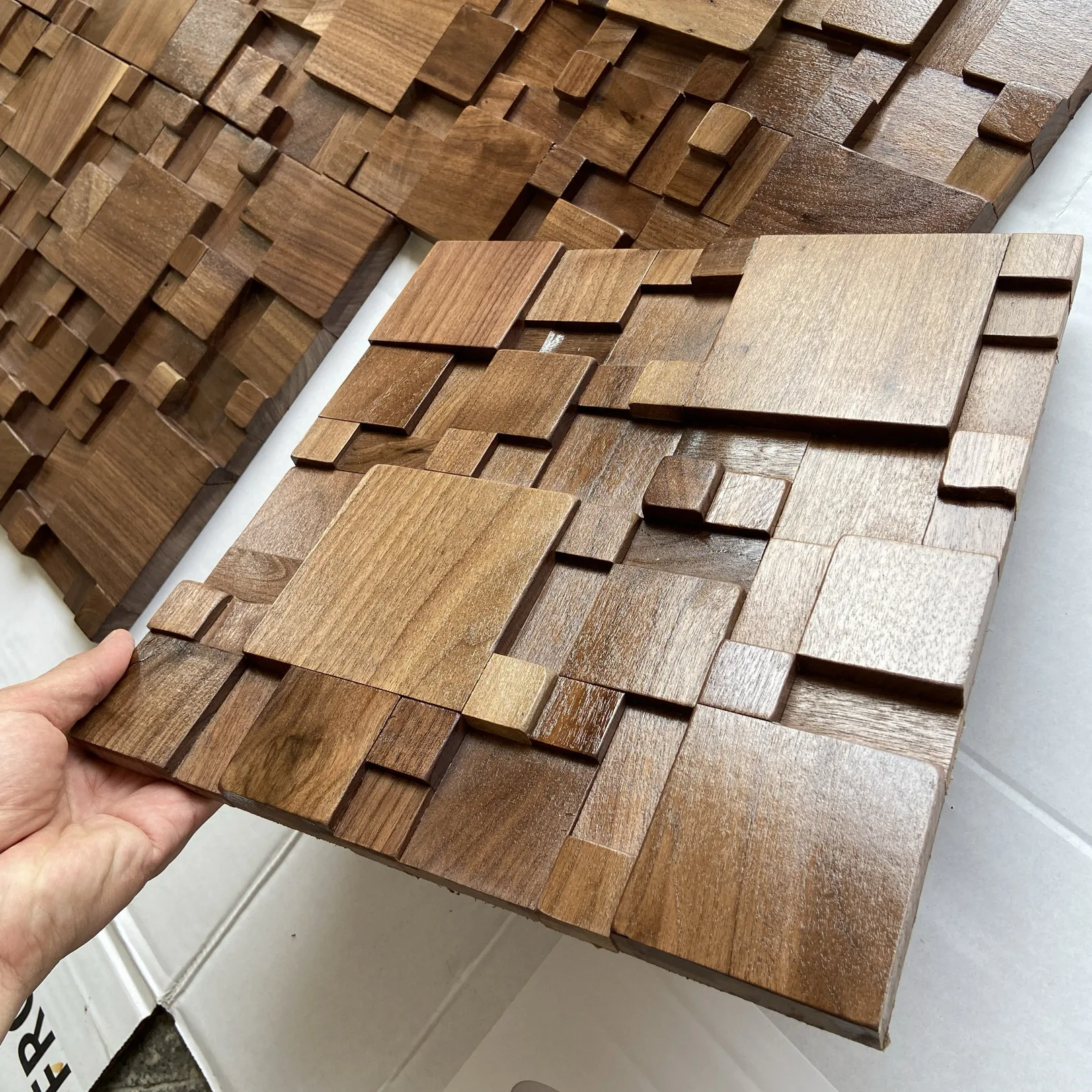 1PC Luxury Acoustic Wooden Wall Panels Solid Beech Walnut Mosaic Self-Installing for Living Room Hotel Minimalist Home Decor