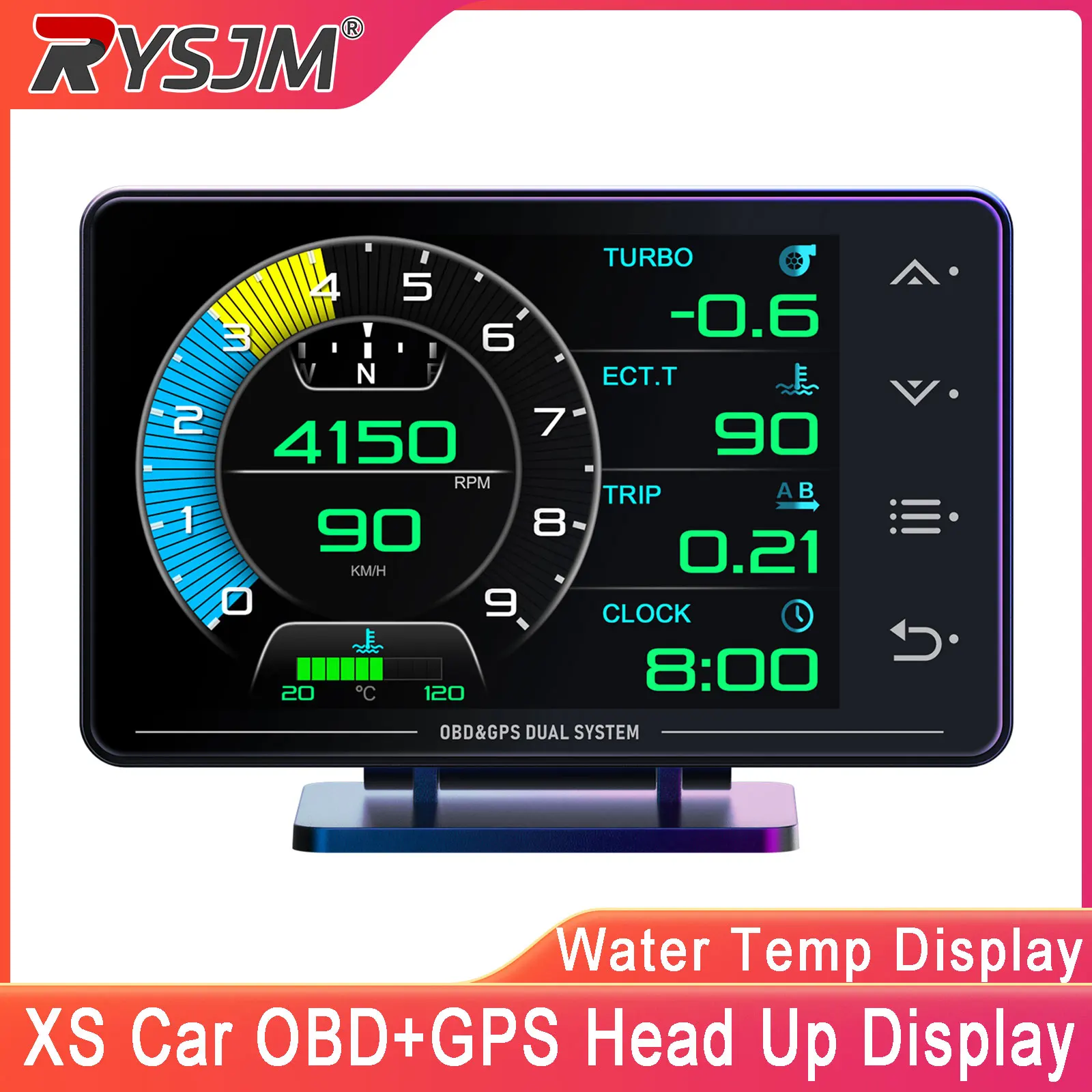 XS HUD Gauge LCD Speedometer OBD GPS Head Up Display On-Board Computer Turbo Boost Water Temp Slope Meter Accelerator