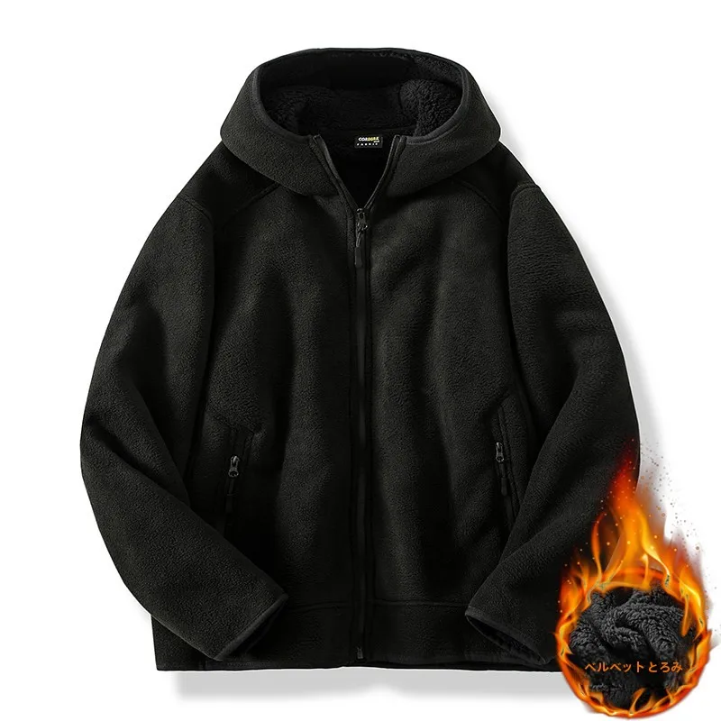 New Men's Fleece Jacket Autumn Winter Thickened Casual Hooded Cotton Coat Warm Fashionable Versatile Youth Popular Zipper J94
