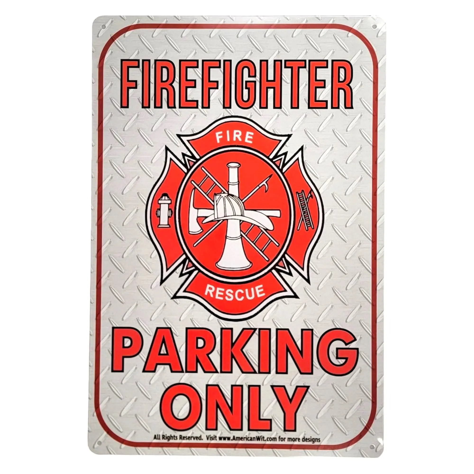 American Wit Firefighter Firemen Parking Only Metal Sign - Novelty 12 x 8 Inches For Indoor and Outdoor Decor. (Firefighter Park