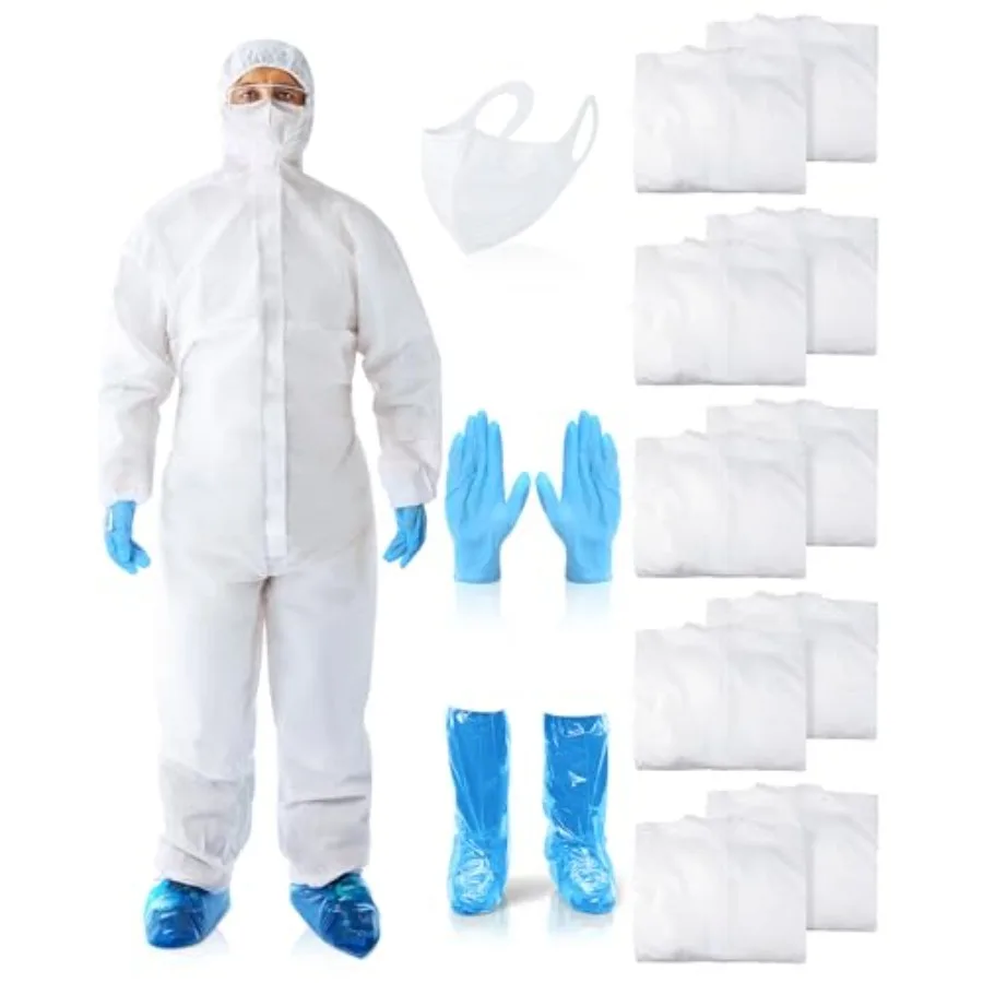 

Одноразовый защитный комбинезон Shyyween Hazmat с капюшоном, бахилами, нитриловыми перчатками, маской, защитой для запястий и лодыжек