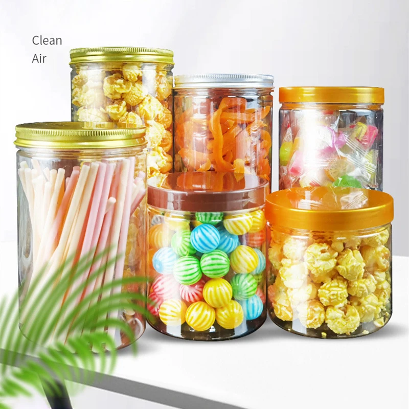 1PC Plastic Packing Bottle PET Clear Empty Seal Bottle Circular Bucket Storage Biscuit Jar Food Grade Sealed Cans Tank Container