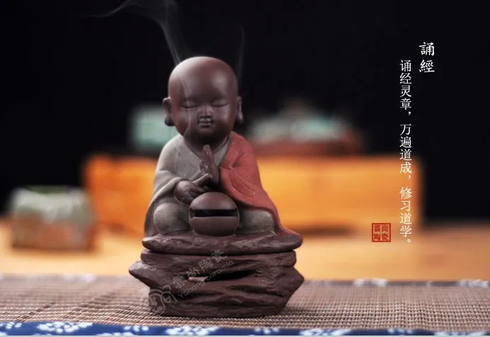 TOP GOOD  # edition ceramic ART -Zen Buddha Little Monk incense color pottery free box santal