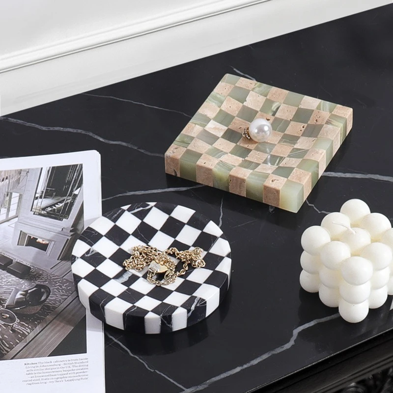 

Luxury Natural Marble Color Blocked Tray Design Decoration Sample Room Living Room Bedroom Jewelry Storage Ashtray Decoration