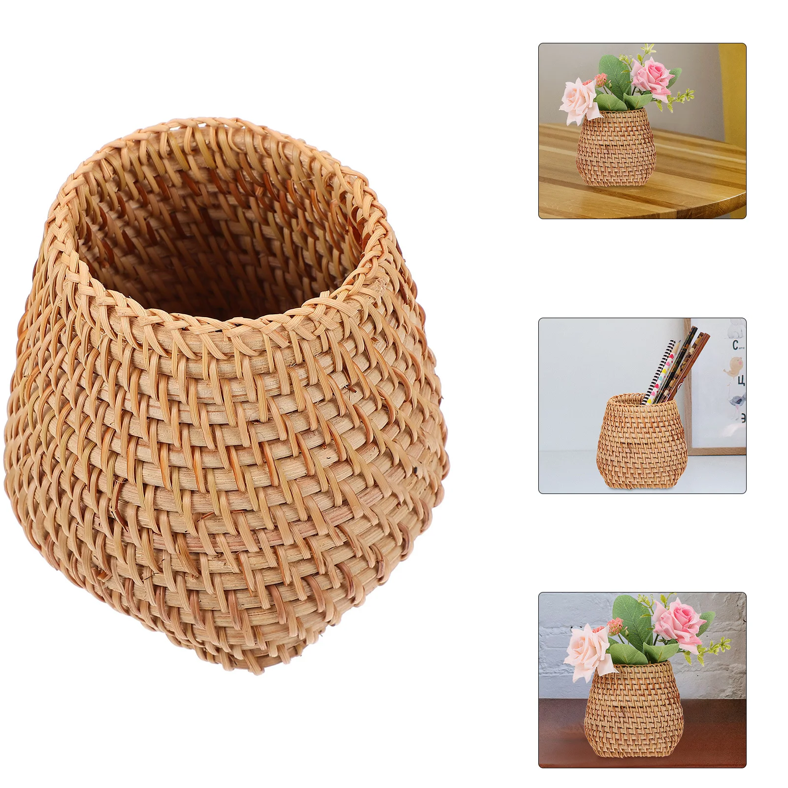 

1Pcs Sundries Basket Pen Holder Woven Desktop Organizer Compact Storage Container Stationery Organizer Home Decor