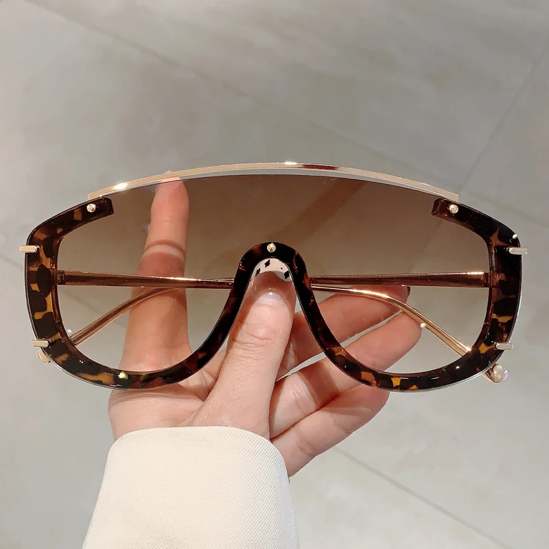 KAMMPT Fashion Leopard damskie okulary przeciwsłoneczne stylowe gradientowe sportowe odcienie luksusowe metalowa obudowa Oversize męskie okulary