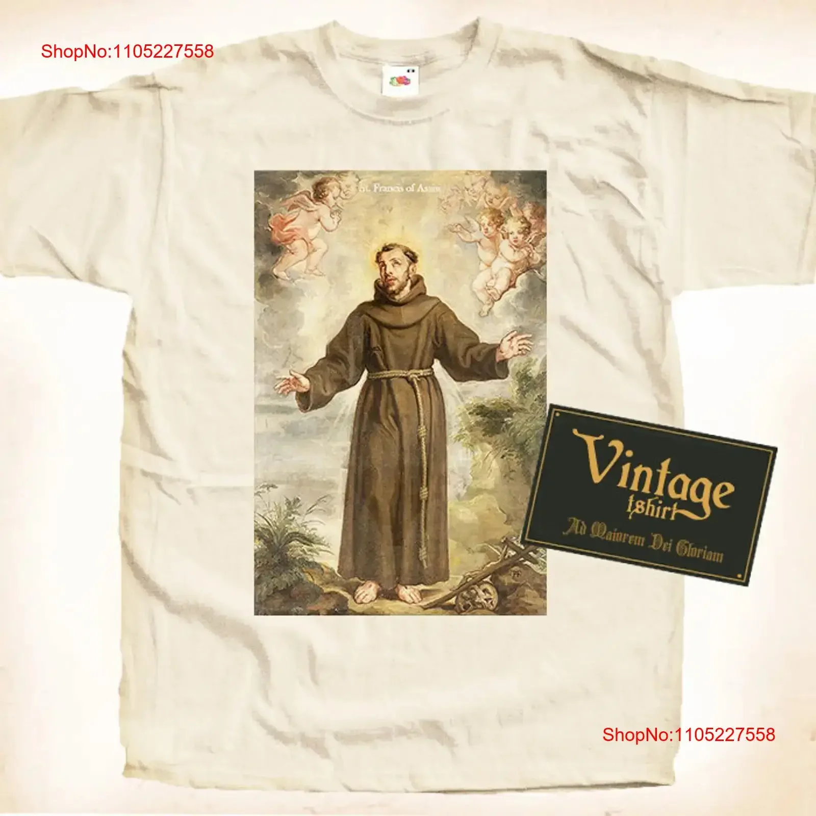 St Francis of Assisi V5 Saint T SHIRT Catholic All Sizes S 5XL Natural Vintage Beige vintage Washed homme Soft Slightly Casual