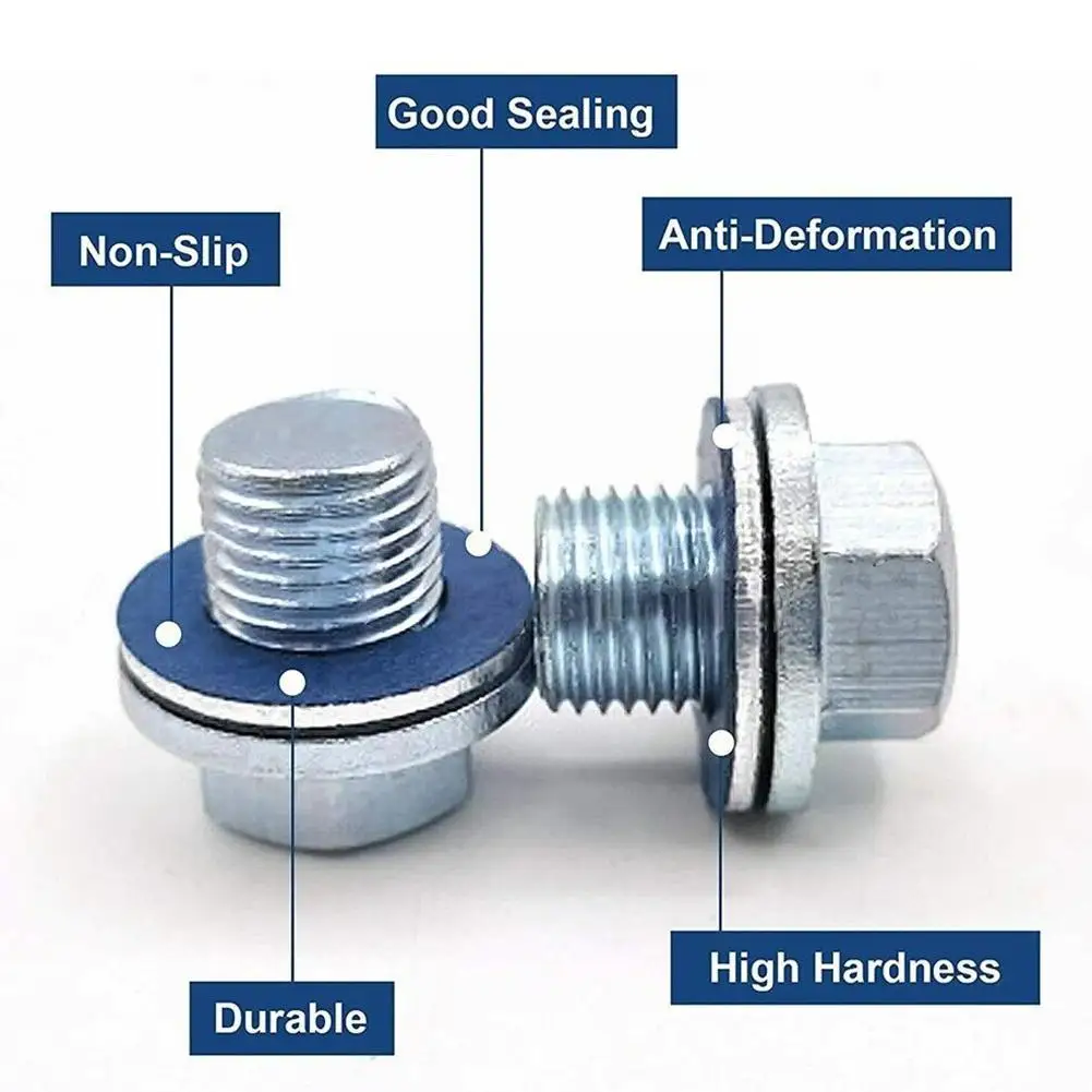 Arandela de tornillo de drenaje de aceite, tapón de tuerca de orificio de 10 piezas y 12mm, adecuado para TOYOTA/Toyota 90430-12031 90341-12012 E7U5