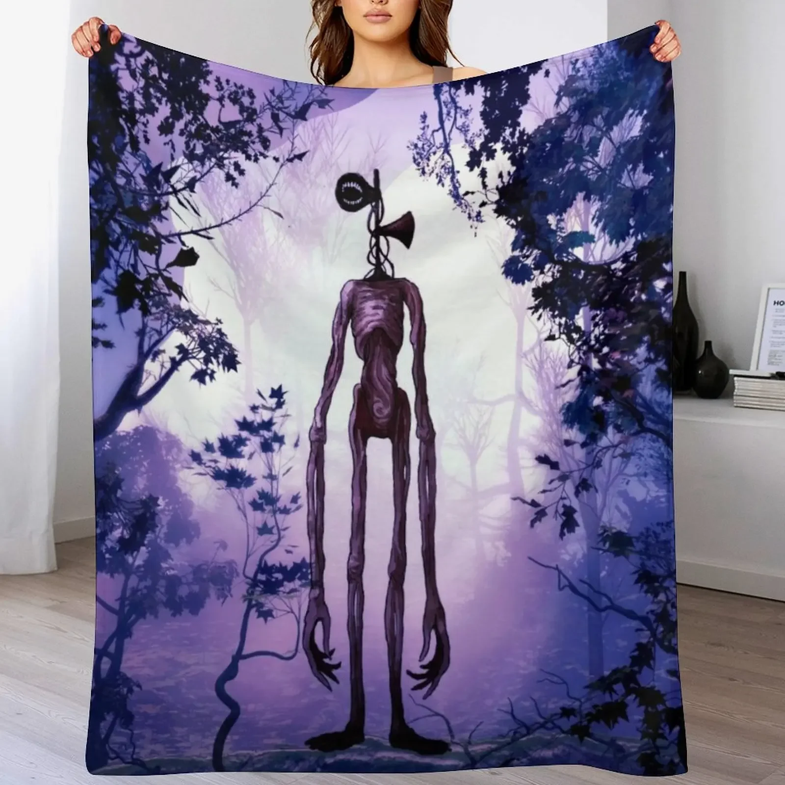 Siren head in purple horror background Throw Blanket Cozy Throw Blanket Birthday Gift for Him Her