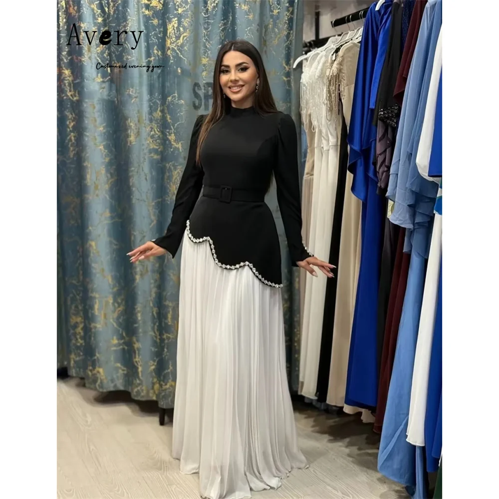 

Avery Custom Contrast Color A Line Rhinestone Long Sleeve Women's Prom Dress 2026 Bespoke Occasion Dresses Elegant Woman Dress
